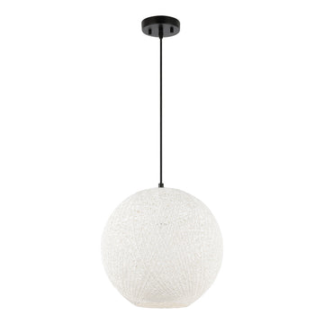 Lacey Bohemian Minimalist Iron/Rope Woven Globe LED Pendant - JONATHAN Y